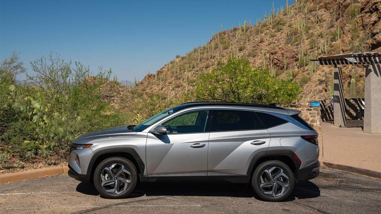 2024 Hyundai Tucson hybrid in silver.